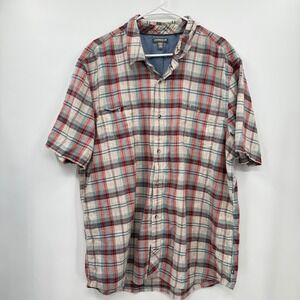 TOAD&CO Plaid Short Sleeve Button Up Shirt Men's‎ XXL Red Blue Tan Cotton
